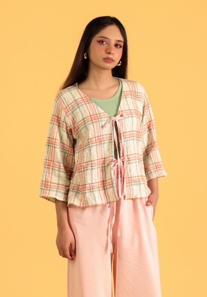 Petal Plaid Tie-Up Top